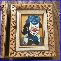 VTG Original Signed Clown Painting Folk Art Creepy Nani Creepy Decor Lot Of 4