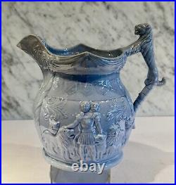 Van Amburgh Moulded Blue Circus Lion Tamer Jug Pitcher 8.5 c. 1840