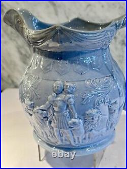 Van Amburgh Moulded Blue Circus Lion Tamer Jug Pitcher 8.5 c. 1840