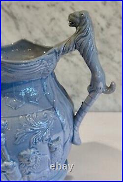 Van Amburgh Moulded Blue Circus Lion Tamer Jug Pitcher 8.5 c. 1840