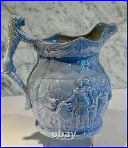 Van Amburgh Moulded Blue Circus Lion Tamer Jug Pitcher 8.5 c. 1840