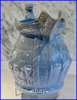 Van Amburgh Moulded Blue Circus Lion Tamer Jug Pitcher 8.5 c. 1840