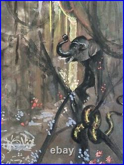 Very Beautiful Gouache Painting 1930 Circus Elephant Snake Tent Antique Art