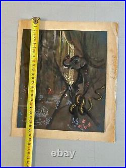 Very Beautiful Gouache Painting 1930 Circus Elephant Snake Tent Antique Art