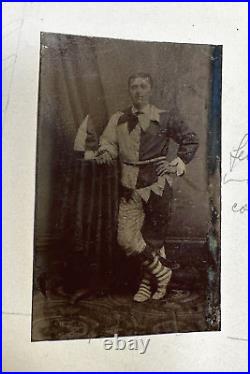 Victorian CLOWN Or Jester Tintype Photo 1800s Circus Performer Unusual Costume