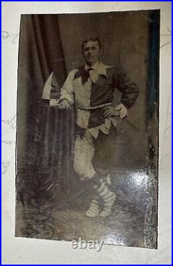 Victorian CLOWN Or Jester Tintype Photo 1800s Circus Performer Unusual Costume
