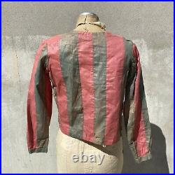 Vintage 1930s Pink & Green Striped Cotton Blouse Top Circus Tent Long Sleeve