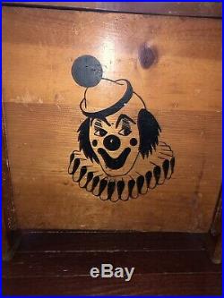 Vintage 1950s Antique Wooden Toy Chest Circus Clowns Collectibles