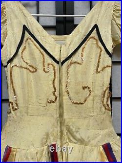 Vintage 30s Circus Costume Dance Dress Brocade Ribbons Crinoline Showgirl XXS/XS