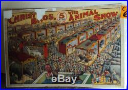 Vintage Antique Christy Bros. 5 Ring Wild Animal Show Circus Poster