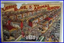 Vintage Antique Christy Bros. 5 Ring Wild Animal Show Circus Poster