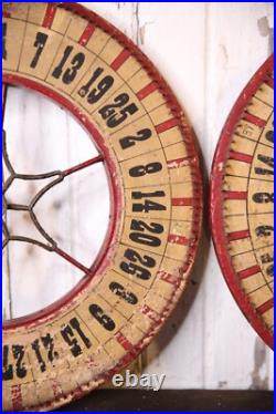 Vintage Antique Gambling Wheel Wood Carnival Game Board roulette sign 1930s set