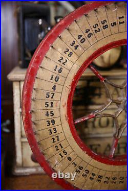 Vintage Antique Gambling Wheel Wood Carnival Game Sign circus roulette 1930s old