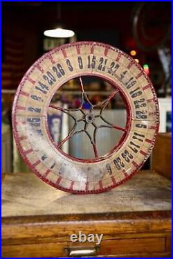 Vintage Antique Gambling Wheel Wood Carnival Game Sign oddity roulette old 1930s