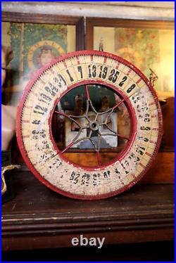 Vintage Antique Gambling Wheel Wood Carnival Game Sign oddity roulette old 1930s