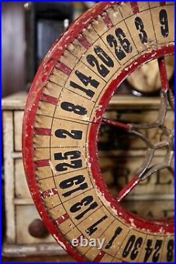 Vintage Antique Gambling Wheel Wood Carnival Game Sign oddity roulette old 1930s