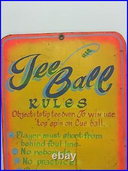 Vintage Antique Hand Painted Carnival Sign 24in X 36in Tee Ball Rules