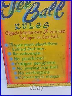 Vintage Antique Hand Painted Carnival Sign 24in X 36in Tee Ball Rules