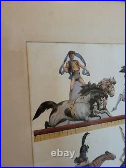 Vintage Antique Horses Clown Show Circus Child Late 19th Century Foxing