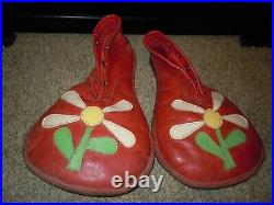 Vintage Antique Red Leather CIRCUS Daisy Flower CLOWN SHOES Shrine Wayne Bennett