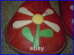 Vintage Antique Red Leather CIRCUS Daisy Flower CLOWN SHOES Shrine Wayne Bennett