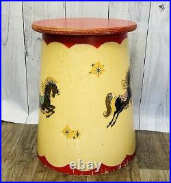Vintage Atomic MCM Bentwood Side Accent Table Circus Star Show Horses Decals