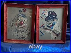 Vintage Blackboard and Grasshair clown prints Cydney Grossman custom orig frames