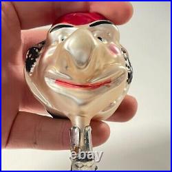 Vintage Blown Glass Clip on Christmas Ornament Big Nose Clown Figurine