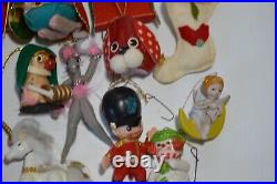Vintage Christmas Ornaments Japan Lot of 32 Flocked Plastic Wood Circus Animals
