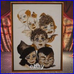 Vintage Circa 1970 Circus Clowns Oil Painting on Canvas by Dorothy Lee Nagorny