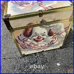 Vintage Circus Clown Toy Box Storage Wooden Antique Rare