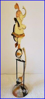 Vintage Circus Elephant Swinging Moving Pendulum 24 Painted Metal Art Sculpture