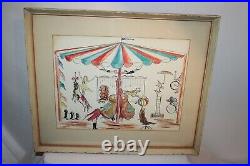 Vintage Circus Painting Big Top Elephants Trapeze Penguins Seals Lions Clowns