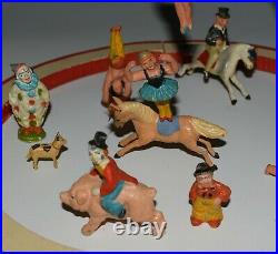 Vintage Circus Toy Antique Hand Painted Clowns Horses Elastolin Germany 1930