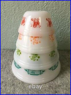 Vintage Federal Milk Glass Heat Proof USA Circus Mixing Nesting Bowls NEAR MINT