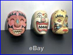 Vintage Hand Carved and Painted Wood Clown Mask masks Evil Scary Circus Antique