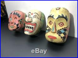 Vintage Hand Carved and Painted Wood Clown Mask masks Evil Scary Circus Antique