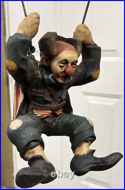 Vintage Hand Painted Parachute Hanging Clown Resin Figure Statue