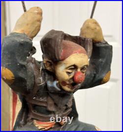 Vintage Hand Painted Parachute Hanging Clown Resin Figure Statue