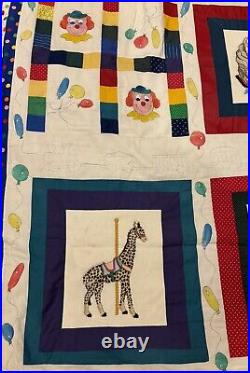 Vintage Hand Sewn Fun Creepy Clown Circus Balloon Blanket Quilt 80x62
