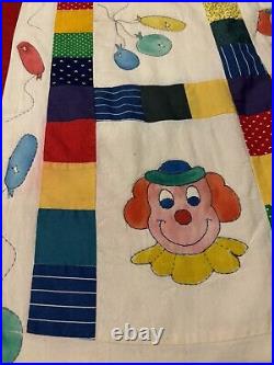 Vintage Hand Sewn Fun Creepy Clown Circus Balloon Blanket Quilt 80x62