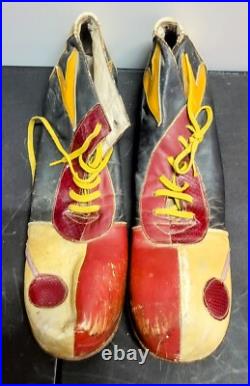 Vintage Handmade Circus Clown Show Funny Leather Footwear Red Yellow Antique