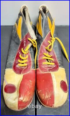 Vintage Handmade Circus Clown Show Funny Leather Footwear Red Yellow Antique