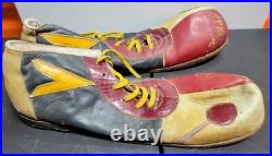 Vintage Handmade Circus Clown Show Funny Leather Footwear Red Yellow Antique