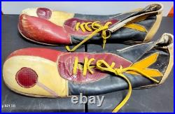 Vintage Handmade Circus Clown Show Funny Leather Footwear Red Yellow Antique