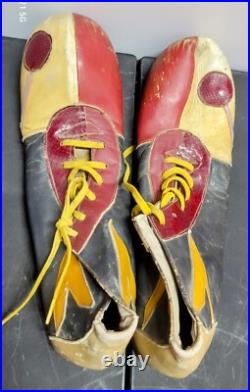 Vintage Handmade Circus Clown Show Funny Leather Footwear Red Yellow Antique