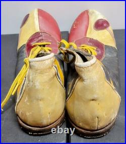Vintage Handmade Circus Clown Show Funny Leather Footwear Red Yellow Antique