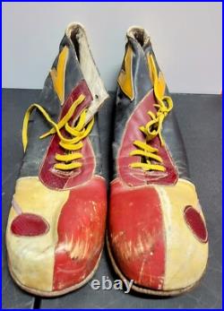 Vintage Handmade Circus Clown Show Funny Leather Footwear Red Yellow Antique