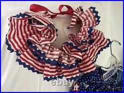 Vintage Home Sewn Adult Clown Costume Red White & Blue, Hair, Neck Ruffle