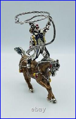 Vintage Italian Sterling Silver Enamel Circus Clown On Horse Figurine